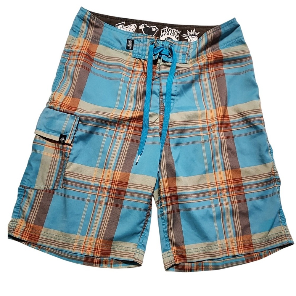 Lost Mayhem Plaid Board Shorts Swim Trunks Blue Orange Men's Size 31 Surf